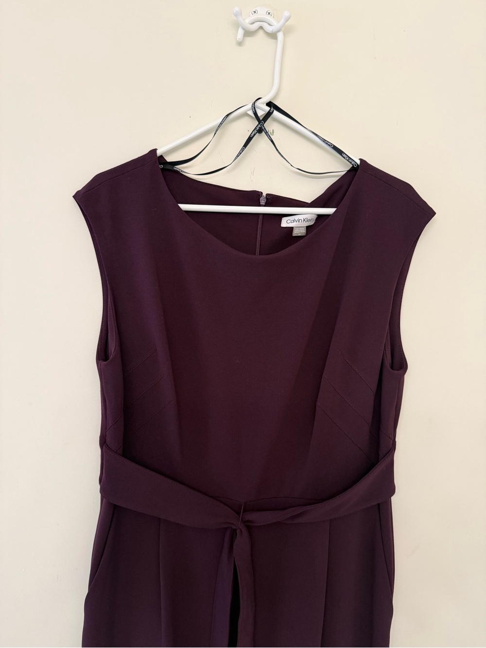 Calvin Klein Women's Sleeveless Belted Romper - Deep Plum